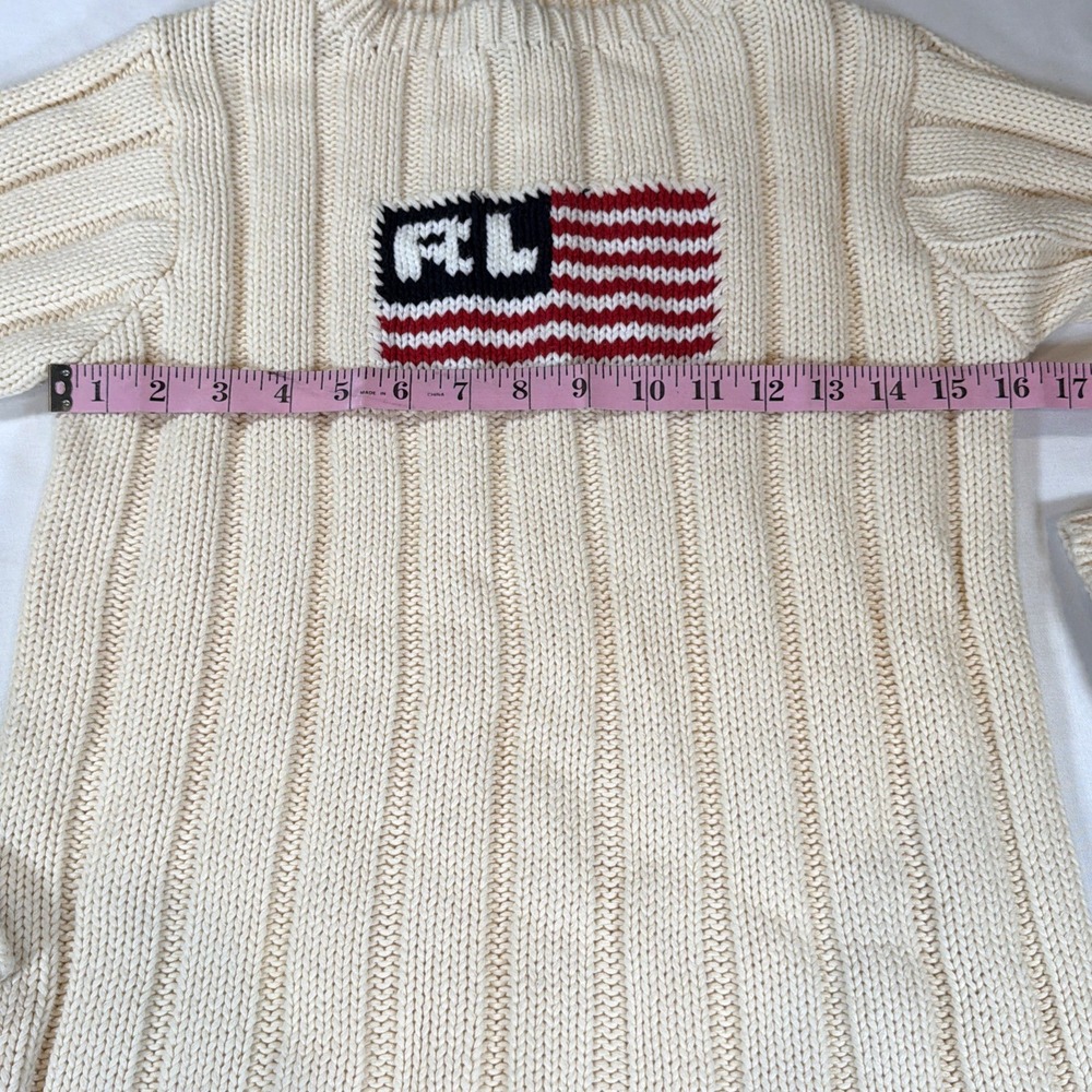 VTG Polo Ralph Lauren Country Cream USA Flag Knit Sweater Womens M - Picture 5 of 7